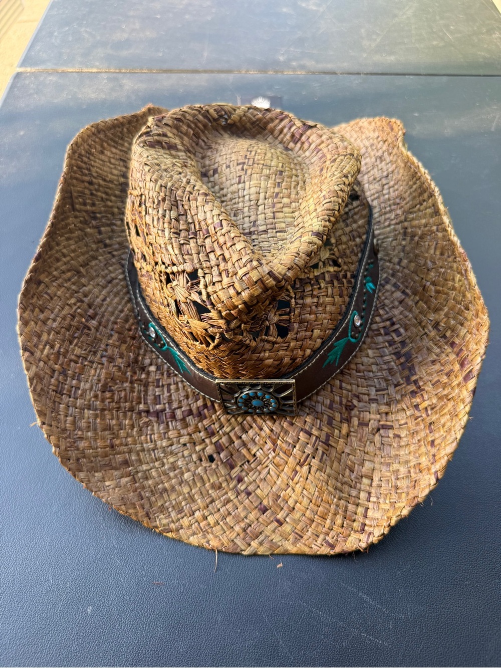 Shyanne Straw Cowboy Hat Western Turquoise Boho Festival SHD6230-BR